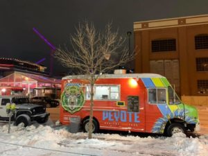 Peyote Food Truck on market street in snow
