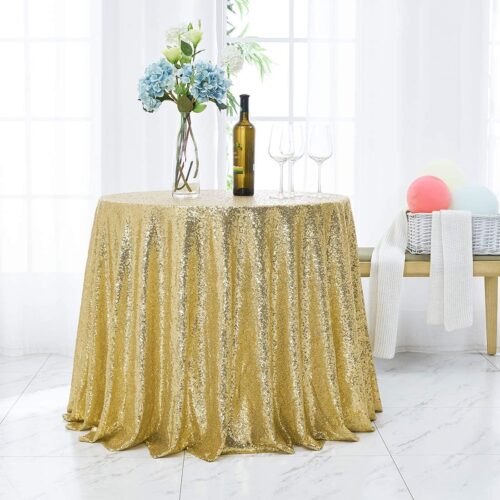 90 inch Round Sequin Tablecloth Gold