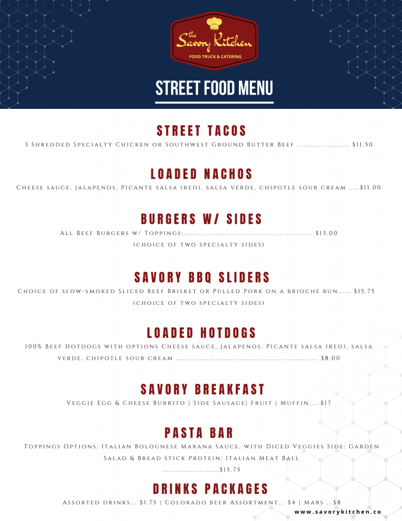 Street Food Menu - Savory Food Truck